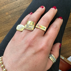 14K Gold Personalized Enamel Rectangle Signet Ring, Large Size