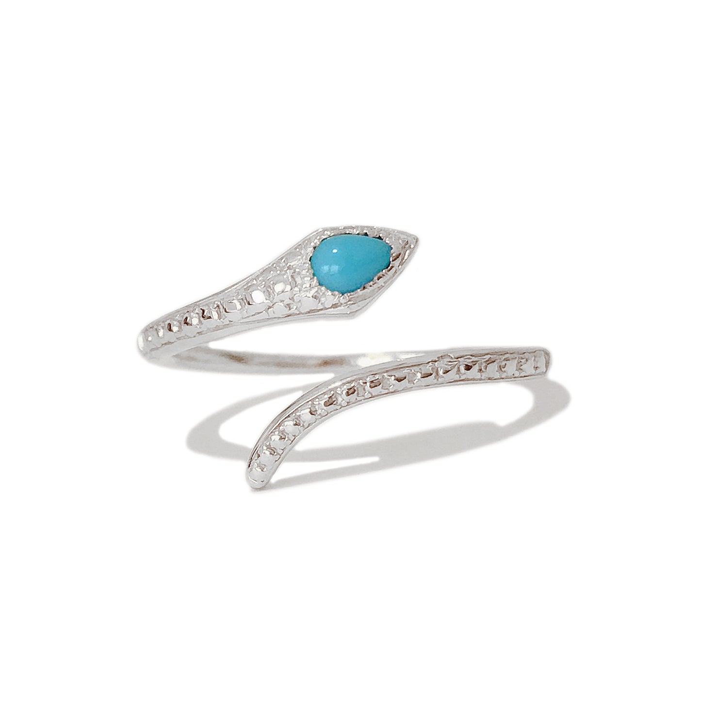 14K Gold Thin Snake Wrap Bypass Ring with Turquoise Cobra Head