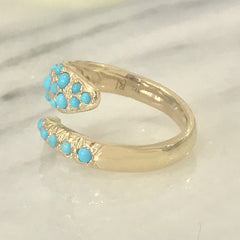 14K Gold Turquoise Snake Wrap Bypass Ring