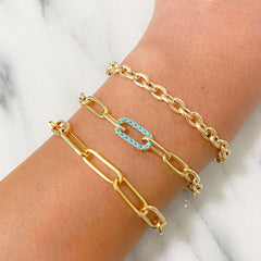 14K Gold Turquoise Thick Oval Link Bracelet ~ In Stock!