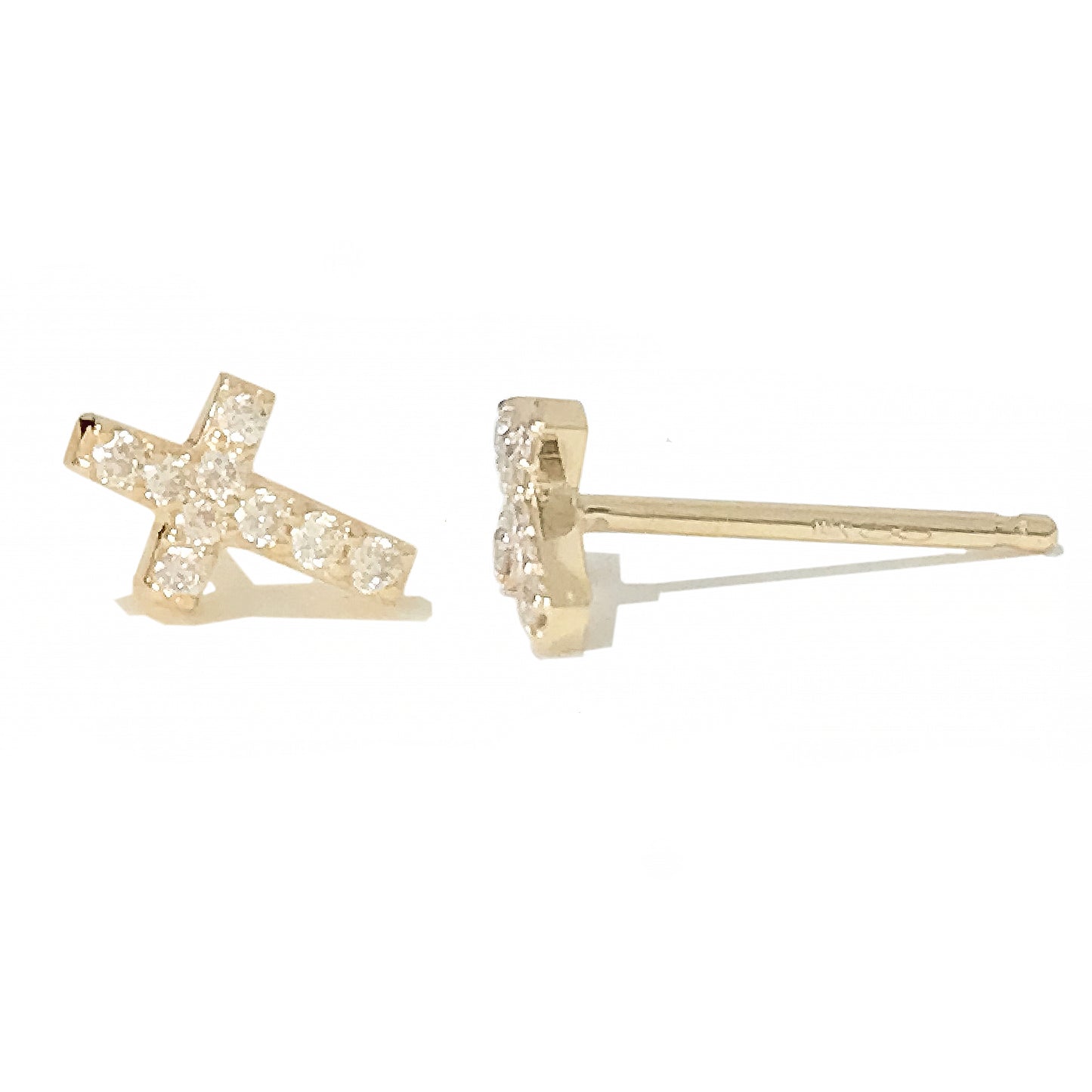 14K Gold Pavé Diamond XS Cross Stud Earrings