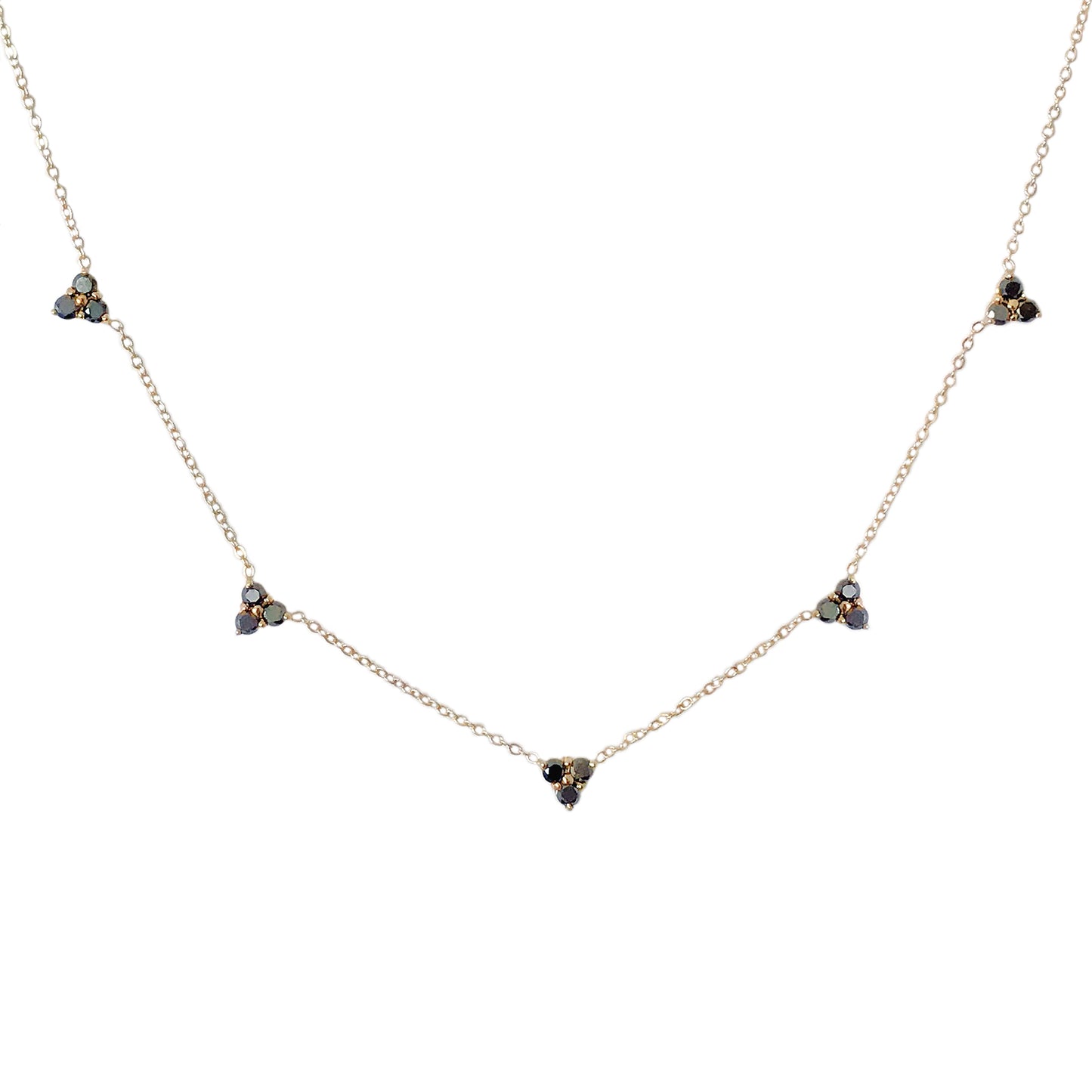 14K Gold Black Diamond 5 Trinity Cluster Charm Necklace