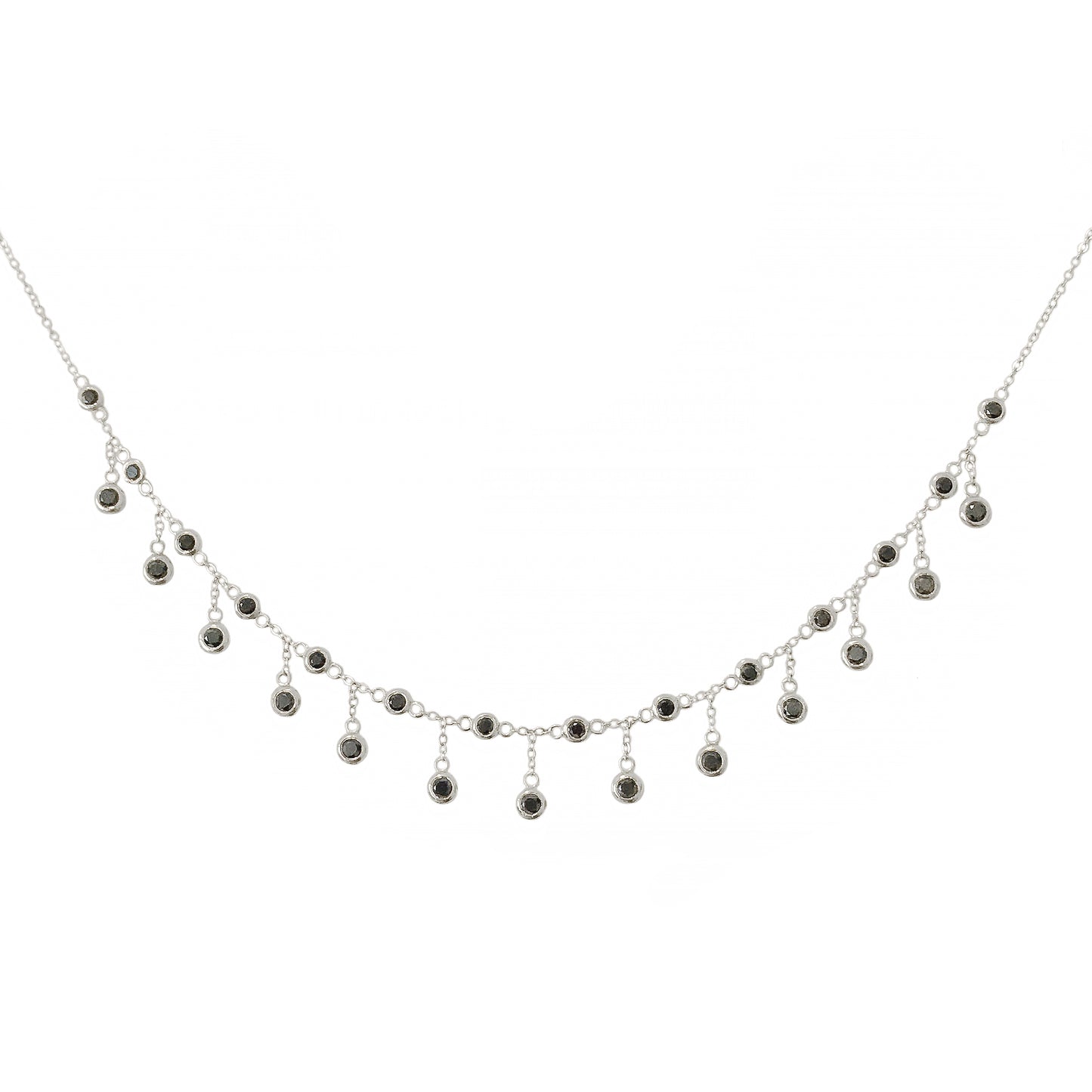 14K Gold Black Diamond Fringe Choker Charm Necklace