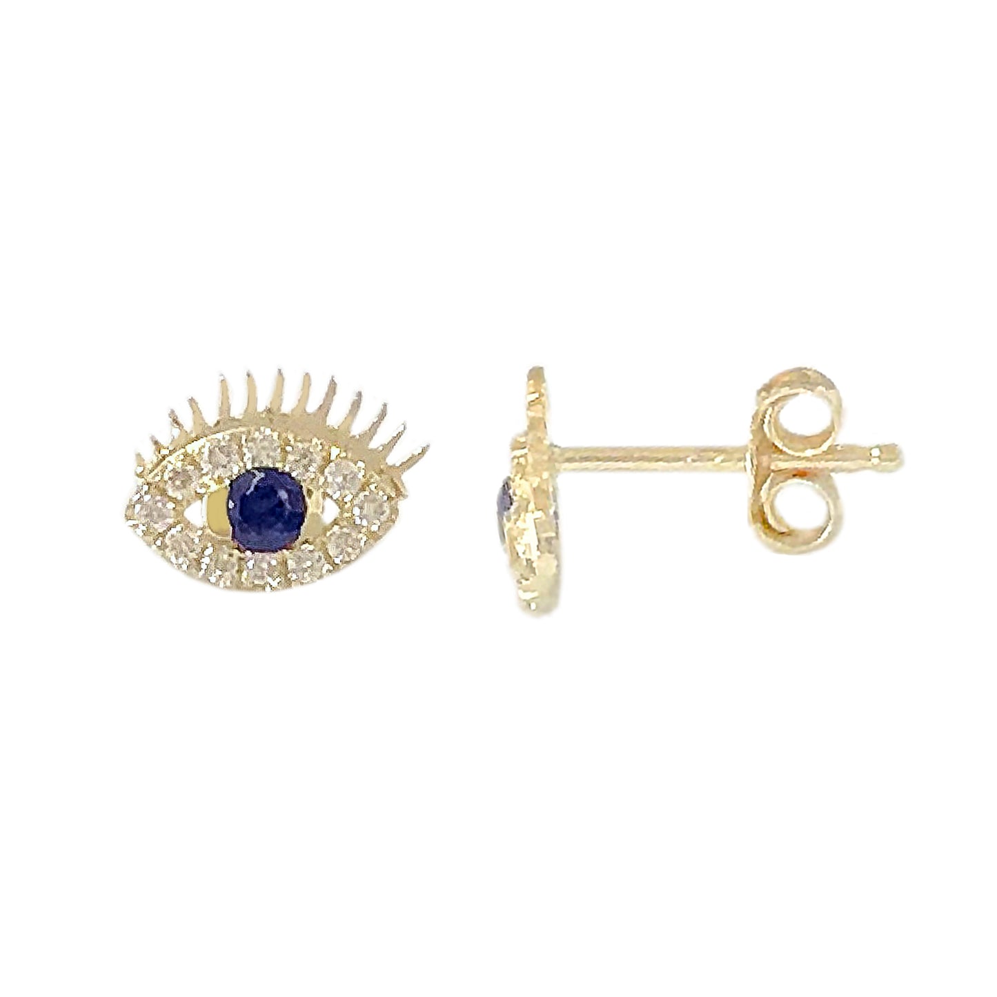 14K Gold Pavé Diamond & Sapphire Evil Eyelash Stud Earrings