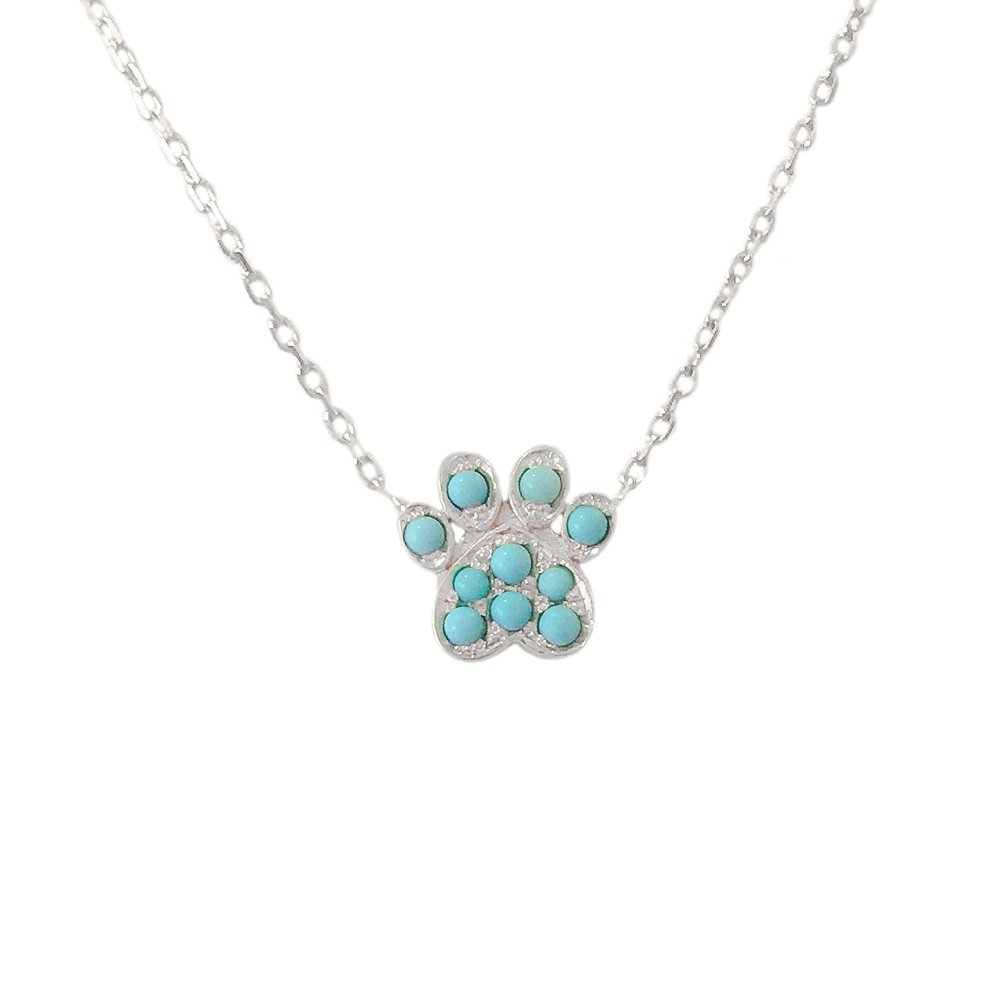 14K Gold Pavé Turquoise Paw Print Charm Pendant Necklace ~ Small Size