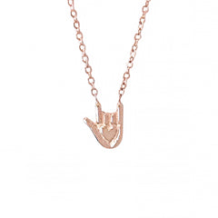 14K Gold 'I Love You' Hand Sign Charm Pendant Necklace