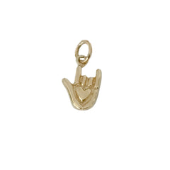 14K Gold 'I Love You' Hand Sign Charm Pendant Necklace