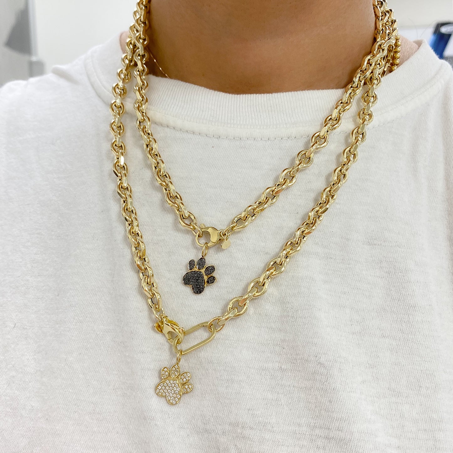 14K Gold Thick Marquise Diamond Cut Link Necklace