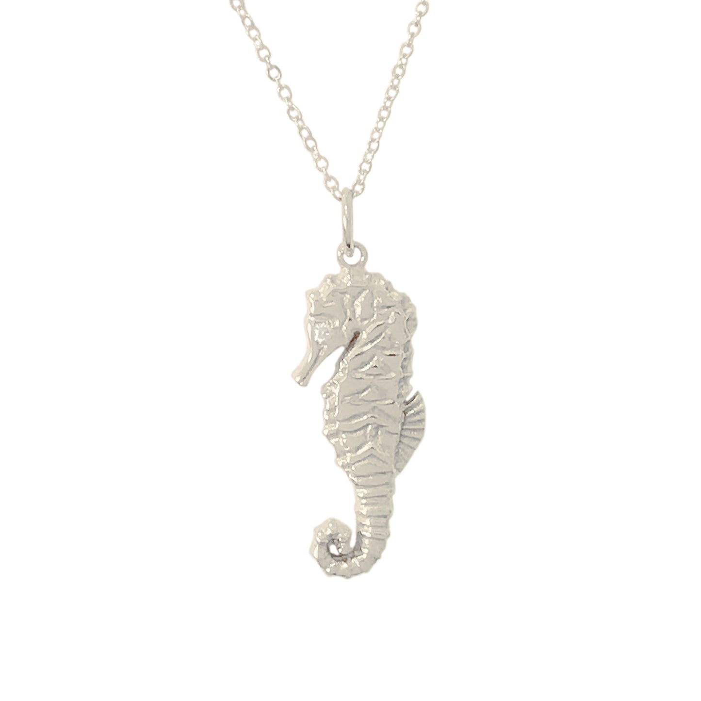 14K Gold Seahorse Pendant Necklace with Diamond Eye, Large Size