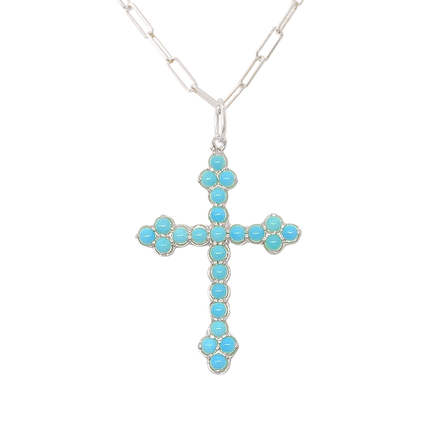 14K Gold Turquoise Gothic Trinity Cross Necklace ~ Large Size