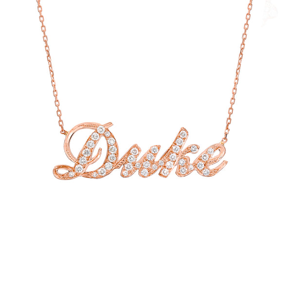 14k Rose Gold Diamond Script Nameplate Necklace