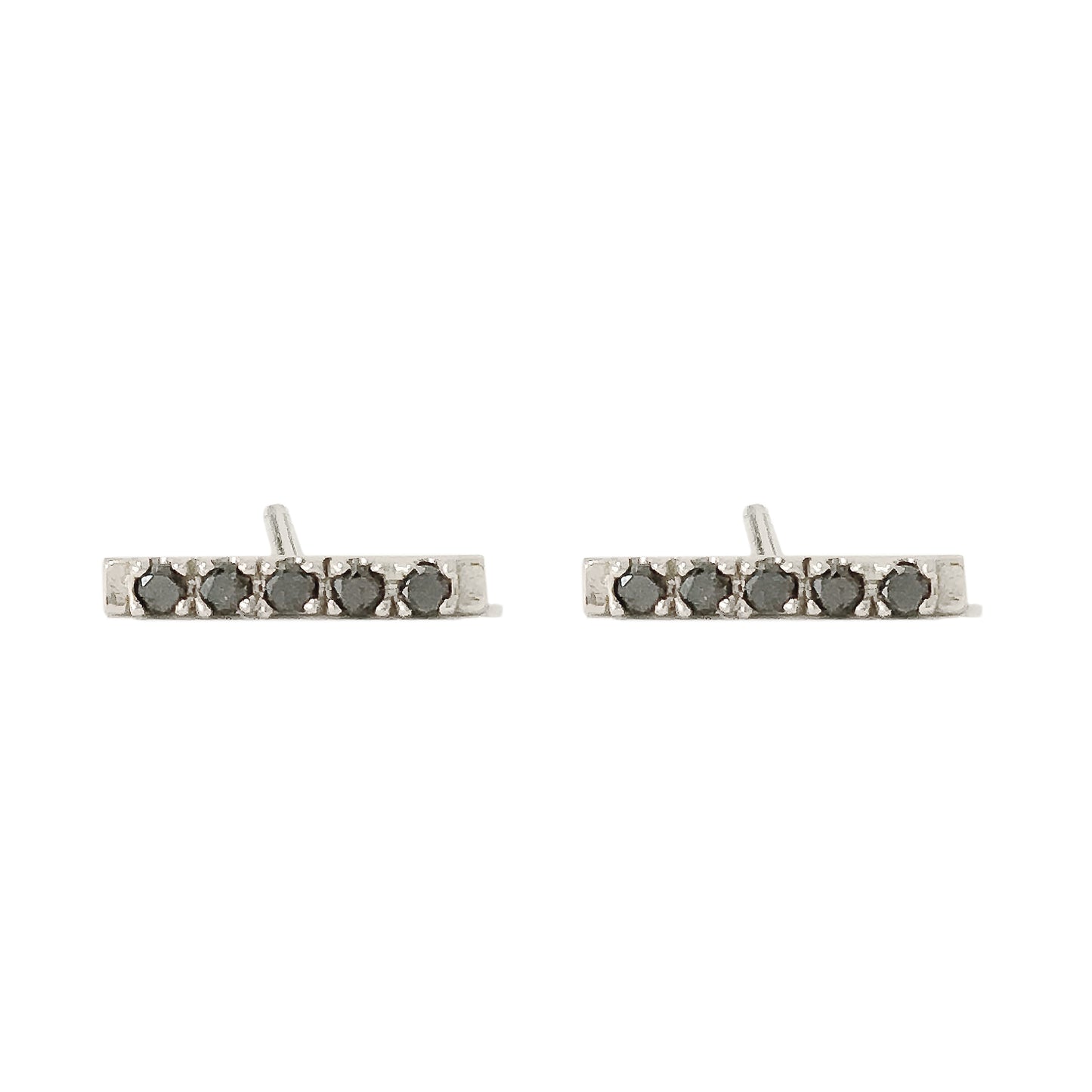 14K Gold Small Pavé Black Diamond Bar Stud Earrings