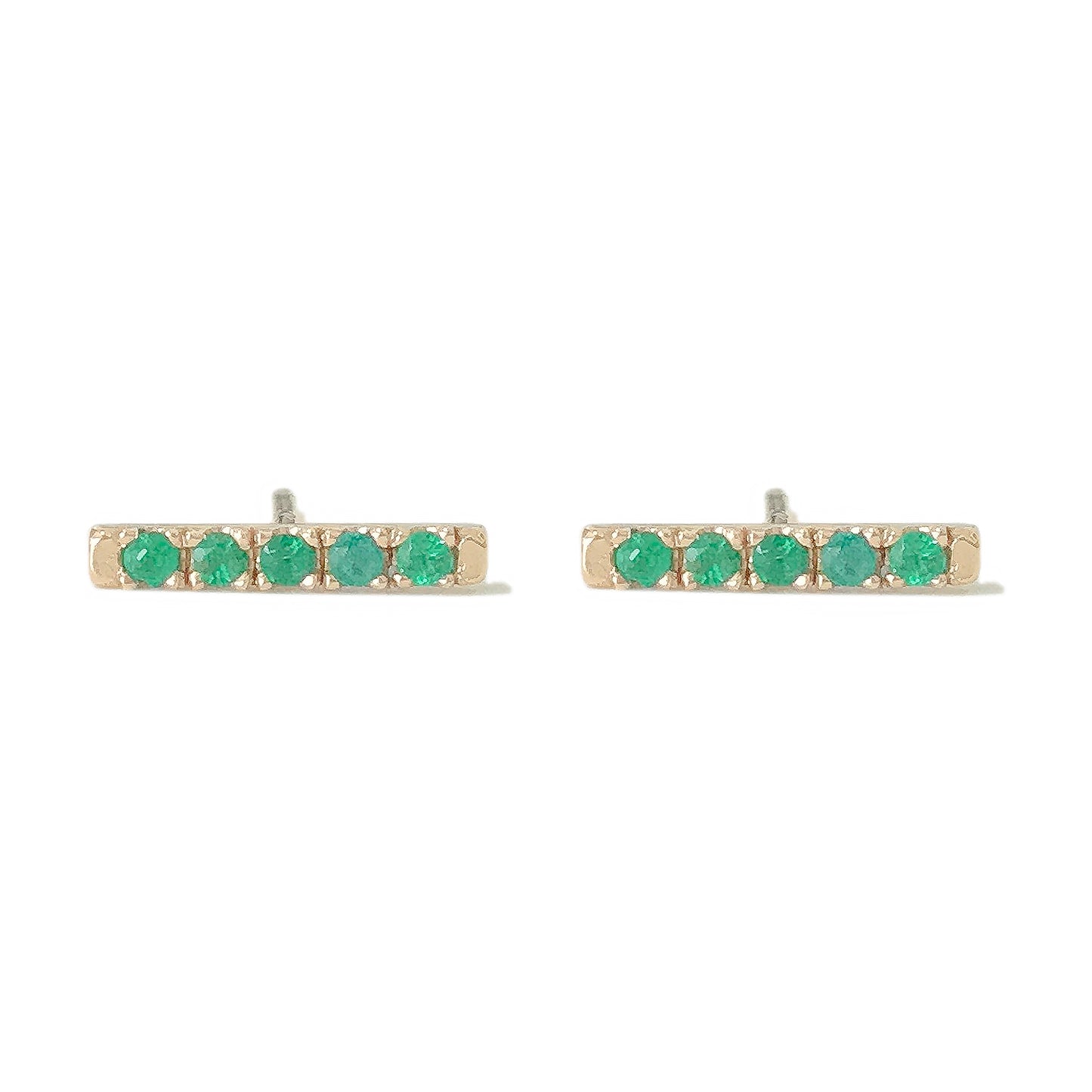 14K Gold Small Pavé Emerald Bar Stud Earrings