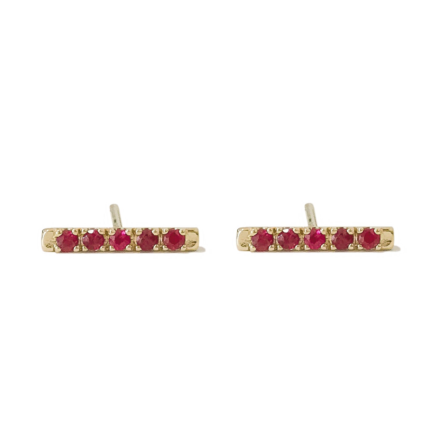 14K Gold Small Pavé Ruby Bar Stud Earrings