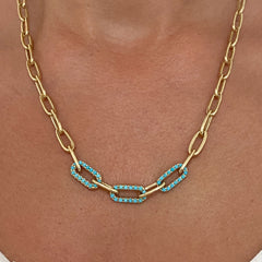 14K Gold Triple Turquoise Thick Oval Link Necklace