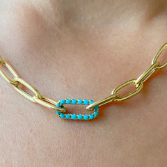 14K Gold Turquoise Thick Oval Link Necklace