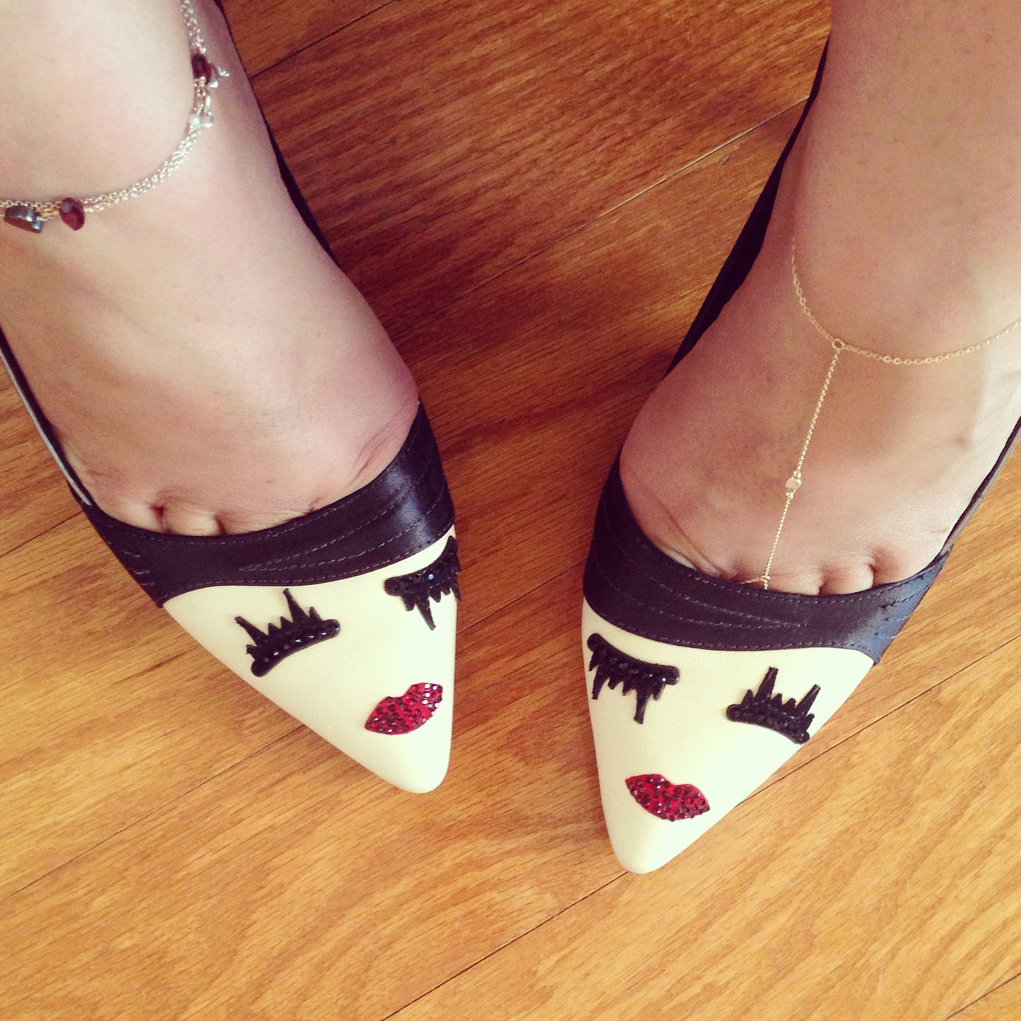 14K Gold Single Bezel White Sapphire Foot Lariat Ankle Bracelet