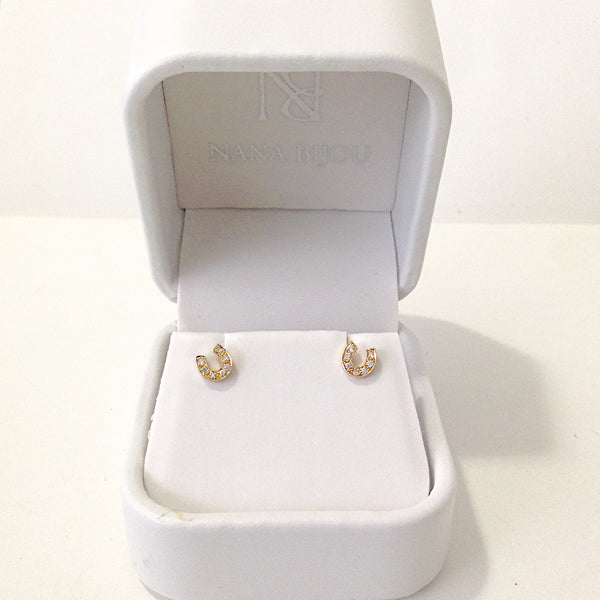 Horseshoe Pave Stud Earrings - Gold main image 0