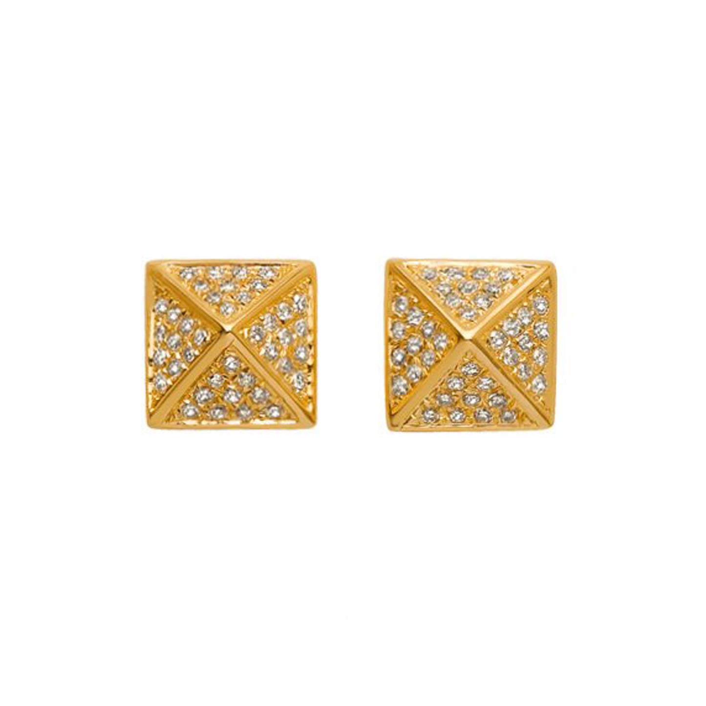 Spike Collection: 14K Gold Pavé Diamond Pyramid Spike Stud Earrings, Large Size