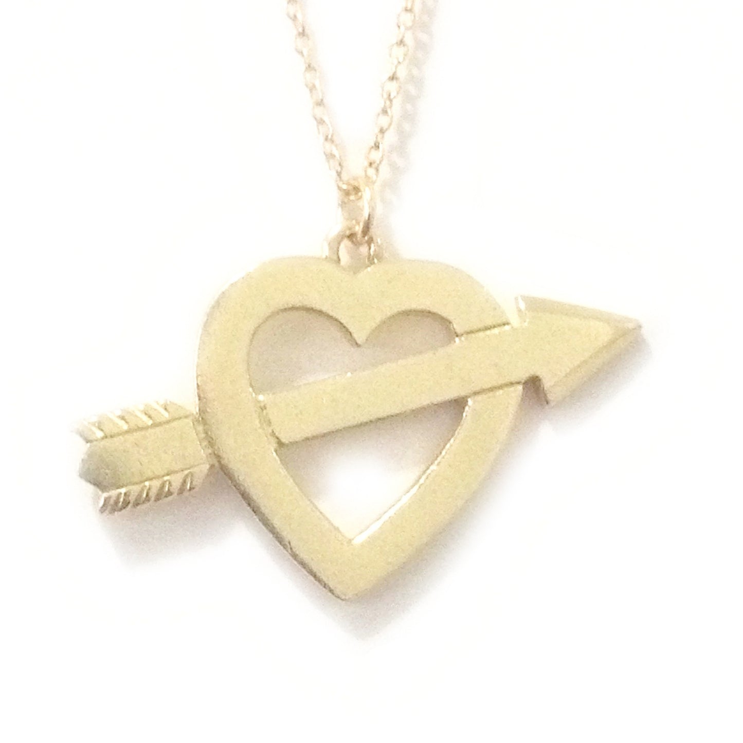 14K Gold XL Pierced Arrow Heart Necklace (Engravable)