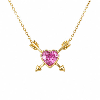 Colored Sapphire Heart Solitaire 14K Gold Double Arrow Necklace