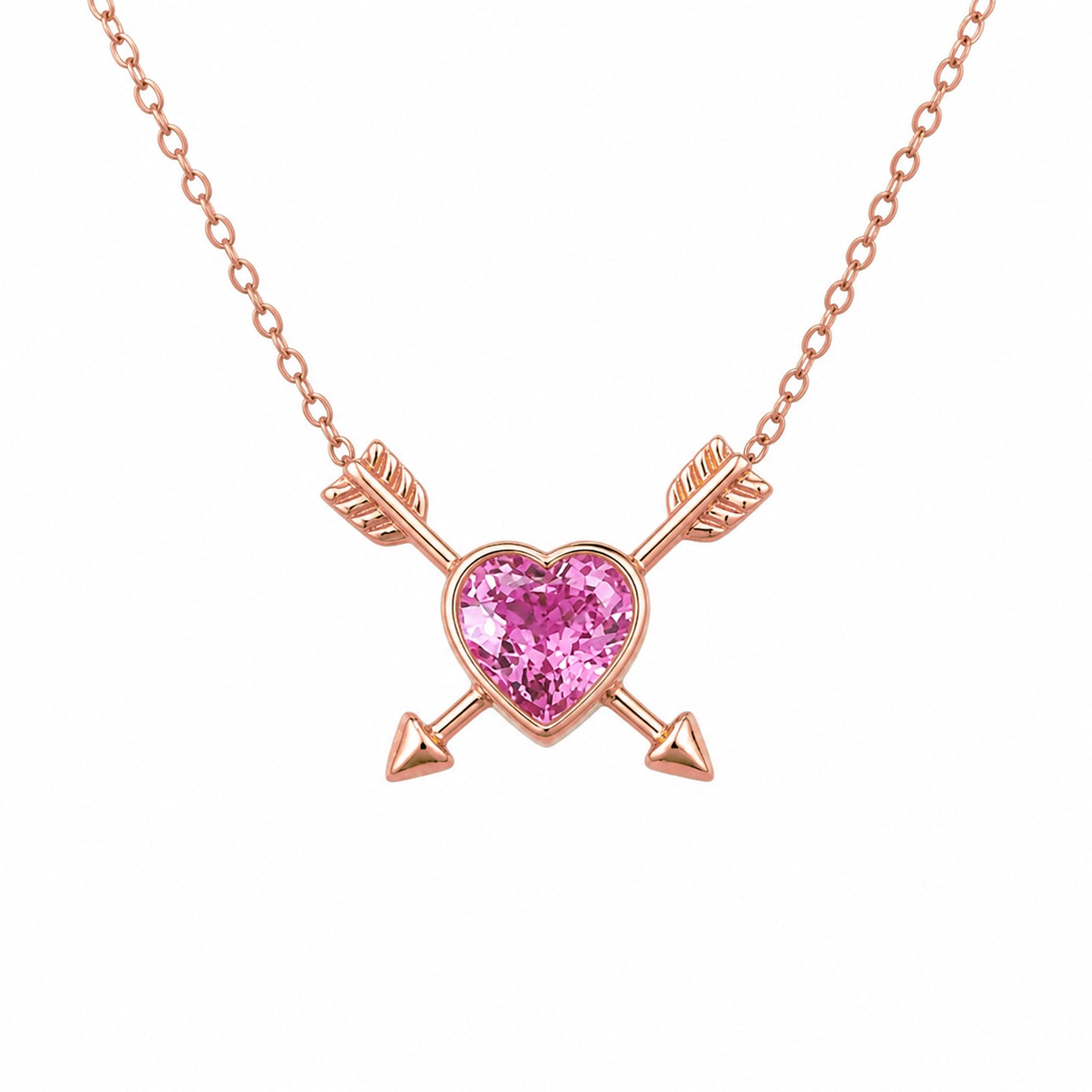 Colored Sapphire Heart Solitaire 14K Gold Double Arrow Necklace