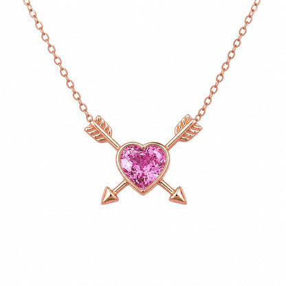 Colored Sapphire Heart Solitaire 14K Gold Double Arrow Necklace