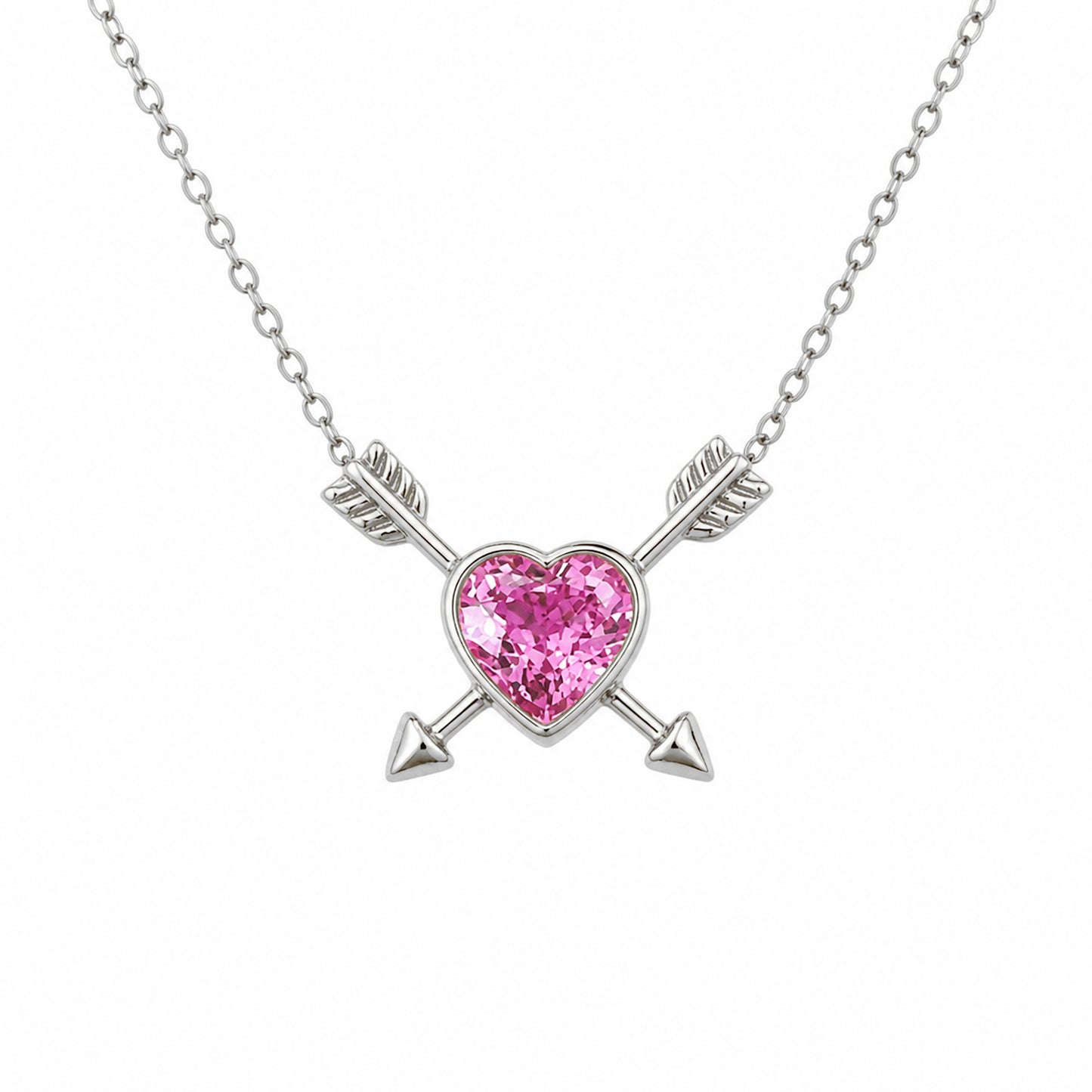 Colored Sapphire Heart Solitaire 14K Gold Double Arrow Necklace