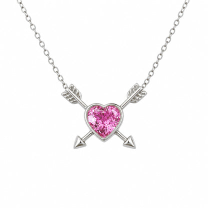 Colored Sapphire Heart Solitaire 14K Gold Double Arrow Necklace