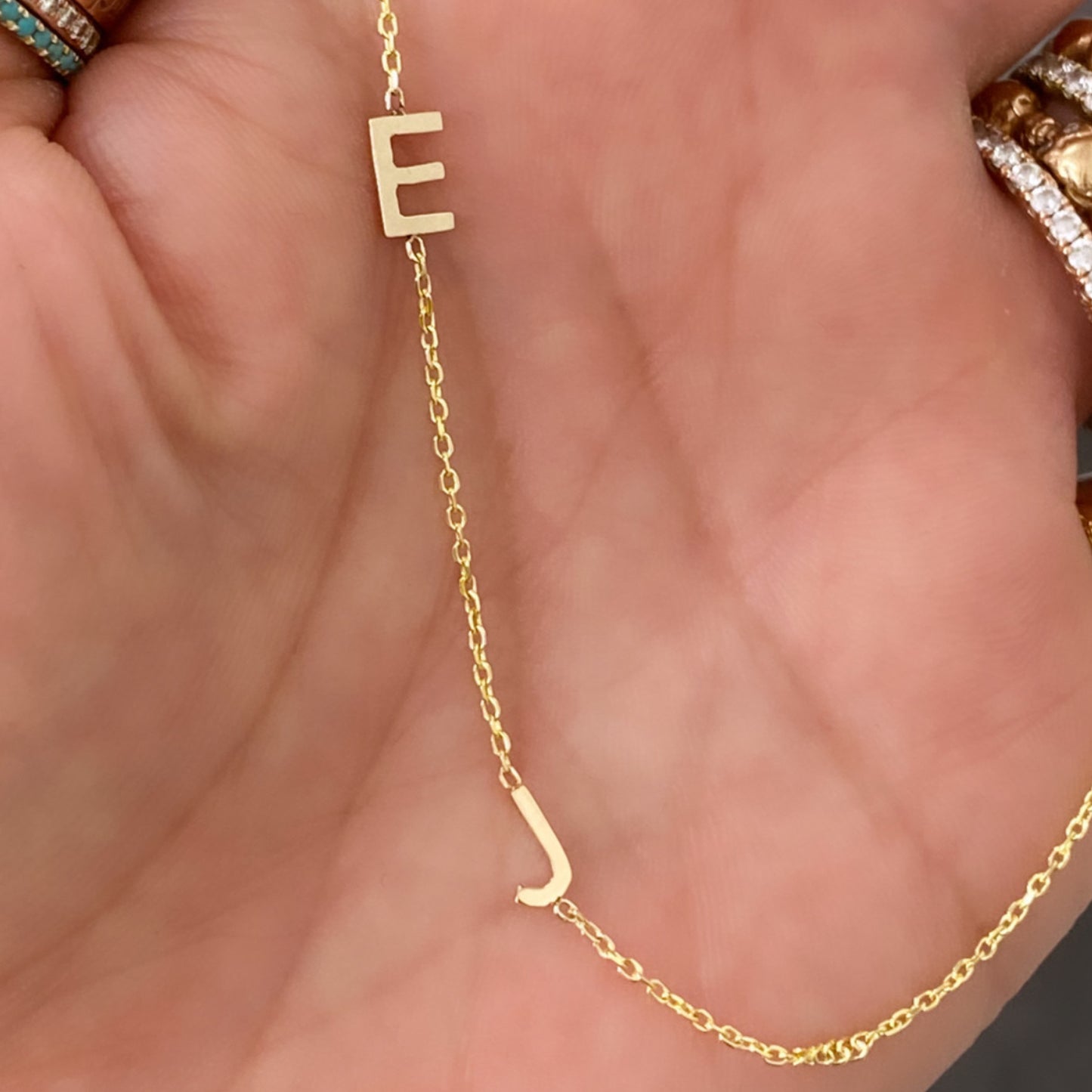 14K Gold Asymmetrical Double Initial Necklace