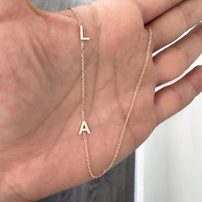 14K Gold Asymmetrical Double Initial Necklace