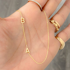 14K Gold Asymmetrical Double Initial Necklace