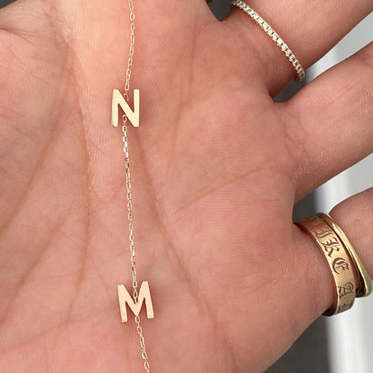 14K Gold Asymmetrical Double Initial Necklace