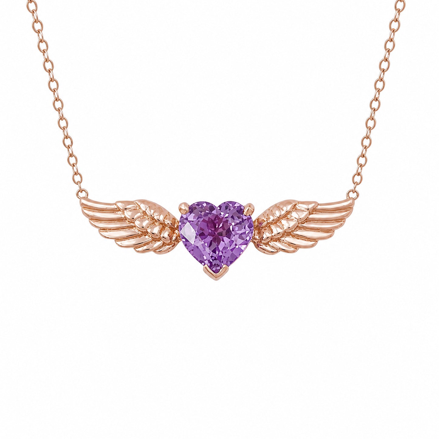 14K Gold Colored Sapphire Solitaire Flying Heart Necklace