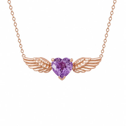 14K Gold Colored Sapphire Solitaire Flying Heart Necklace