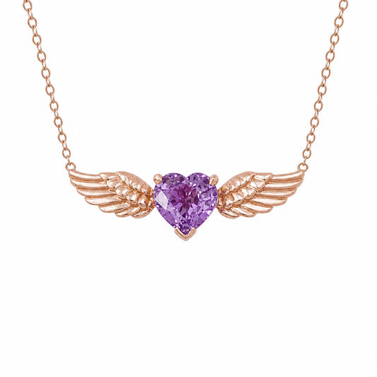 14K Gold Colored Sapphire Solitaire Flying Heart Necklace