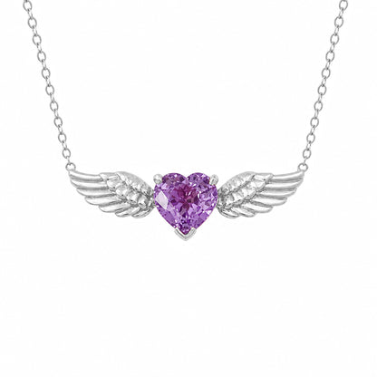 14K Gold Colored Sapphire Solitaire Flying Heart Necklace