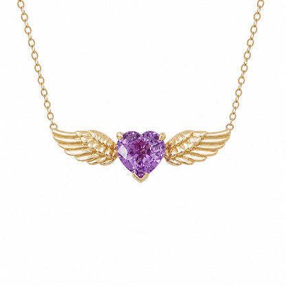 14K Gold Colored Sapphire Solitaire Flying Heart Necklace