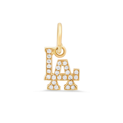 14K Gold Pavé Diamond LA Logo Charm Necklace