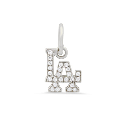 14K Gold Pavé Diamond LA Logo Charm Necklace