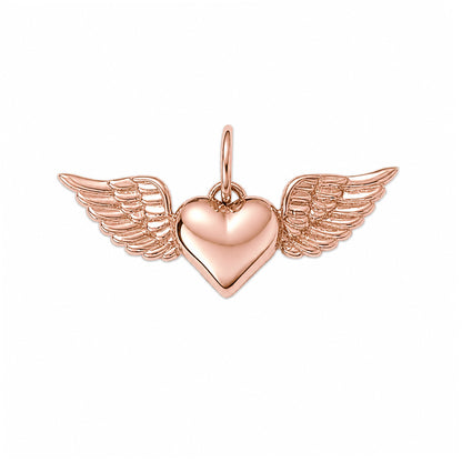 14K Gold Flying Heart Charm Pendant