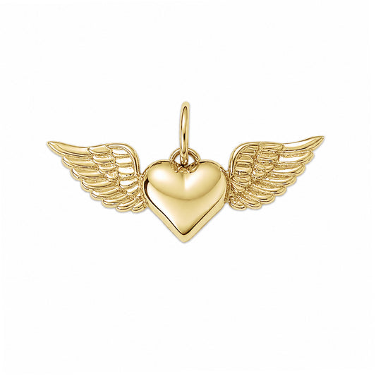 14K Gold Flying Heart Charm Pendant
