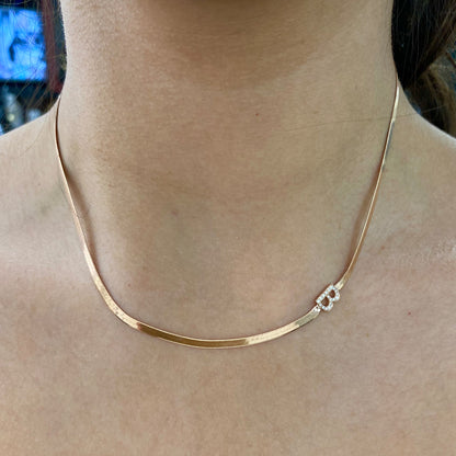 14K Gold Diamond Initial Herringbone Chain Necklace ~ 2.3mm Width