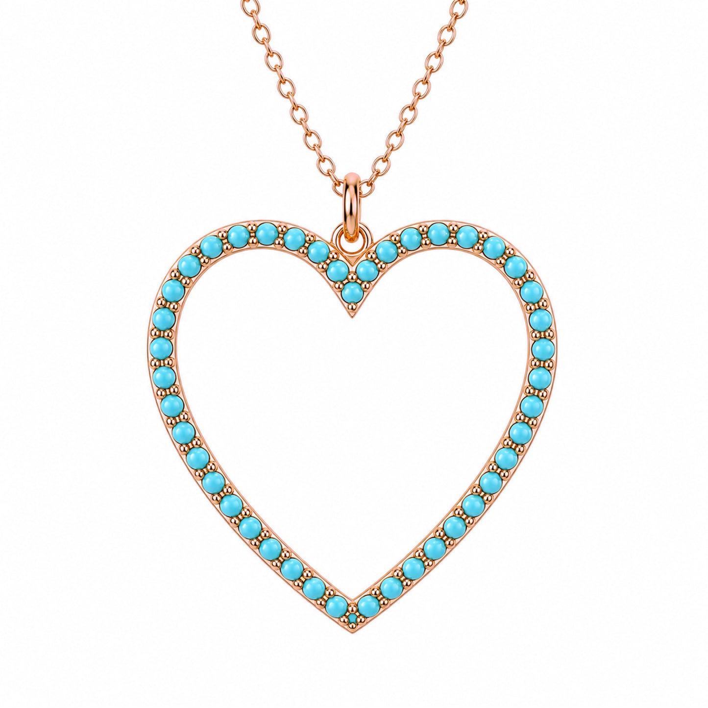 14K Gold Turquoise Heart Shape Frame Necklace, Large Size