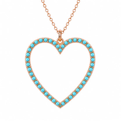 14K Gold Turquoise Heart Shape Frame Necklace, Large Size