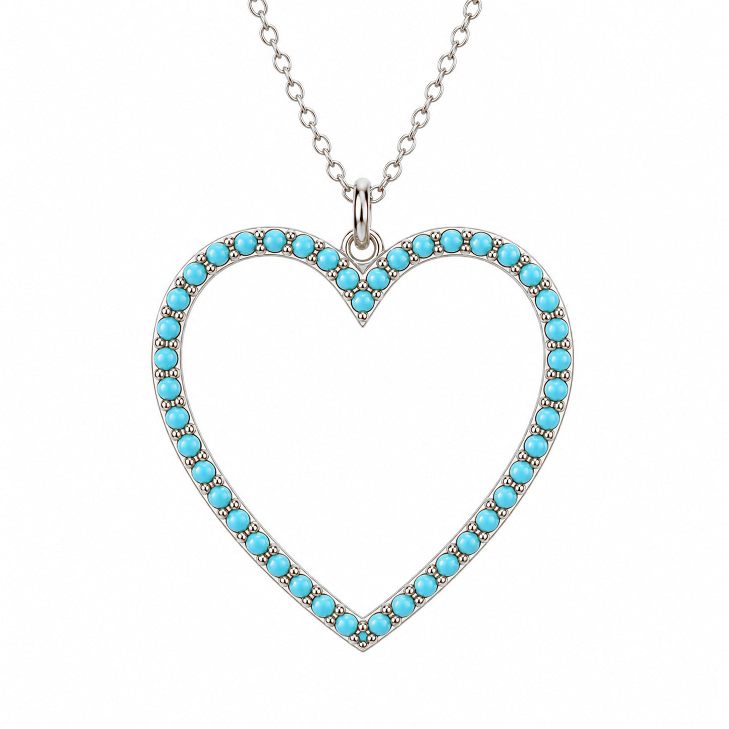 14K Gold Turquoise Heart Shape Frame Necklace, Large Size