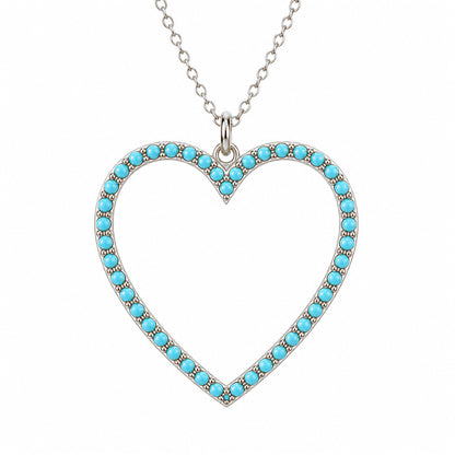 14K Gold Turquoise Heart Shape Frame Necklace, Large Size