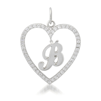 14K Gold Dangling Initial Diamond Heart Shape Frame Pendant, Large Size