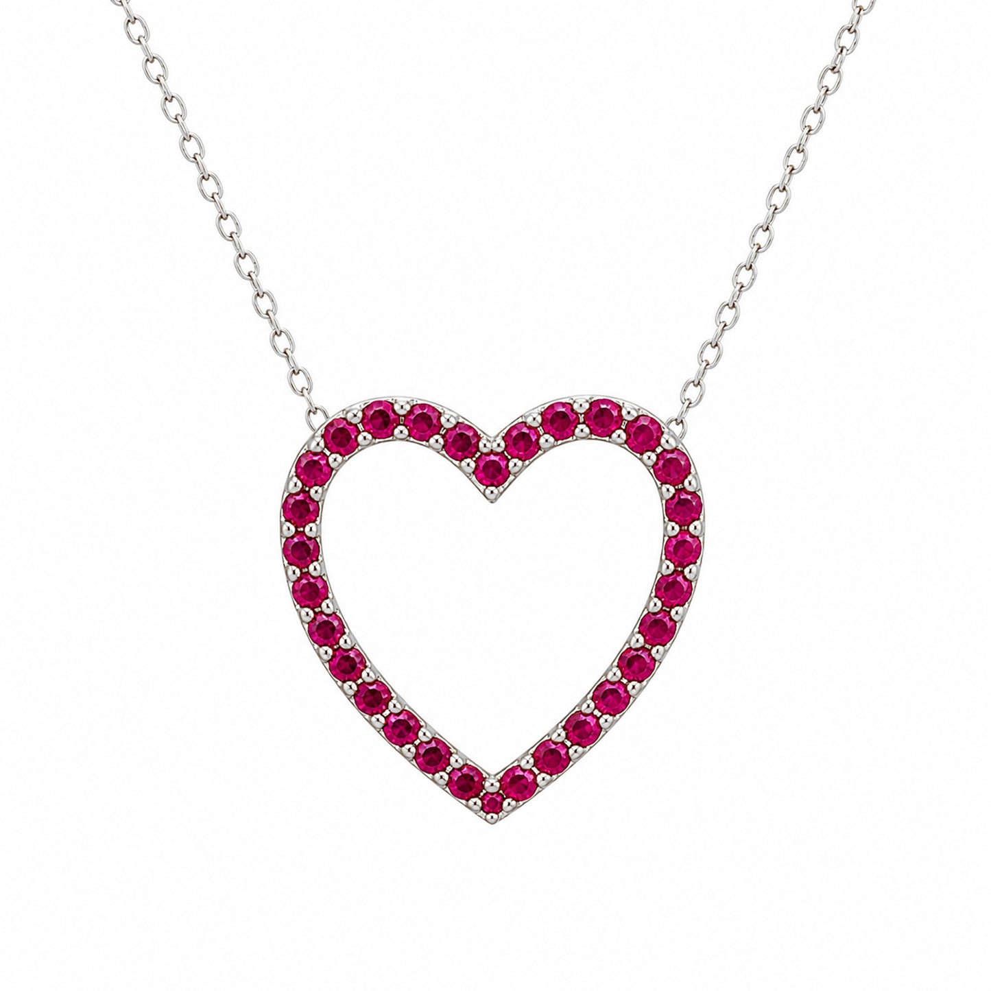 14K Gold Ruby Heart Shape Frame Necklace, Medium Size