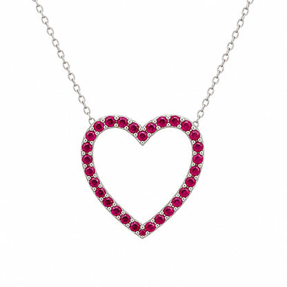 14K Gold Ruby Heart Shape Frame Necklace, Medium Size